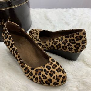 VIONIC Antonia Calf Hair Leopard Print Wedge Heels